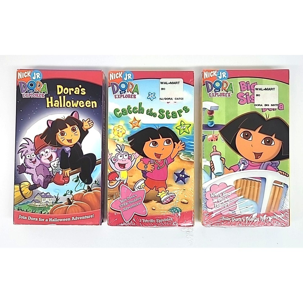 3 VHS Dora the Explorer:Dora's Halloween&Sealed:Catch The Stars &Big Sister Dora